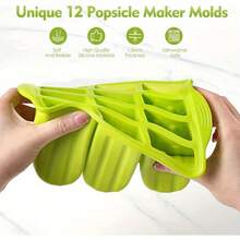 Homemade Popsicle Maker - 12-Cavity Silicone Mold With Lid, 50 Sticks/Bags/Ties + Tools - Foldable, Easy To Use - Ideal For Summer Parties & Gatherings - Green - View 6