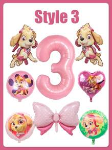 Paw Patrol Dies ist ein Patrouillen-Themen Geburtstagsdekorations-Set, mit rosa als Hauptfarbe. Der Kern ist eine riesige rosa digitale Aluminiumfolien-Ballon, kombiniert mit mehreren Aluminiumfilmballons, die mit Patrosenfiguren der Pfoten jeden Tag Muster sind, einschließlich Laufformen, Herzen, Pfötchen-Prints und anderen Stilen. Es gibt auch einen rosa Polka-Punkt-Schleifenballon, speziell entworfen für Geburtstage, um eine süße und kindliche Atmosphäre zu schaffen.