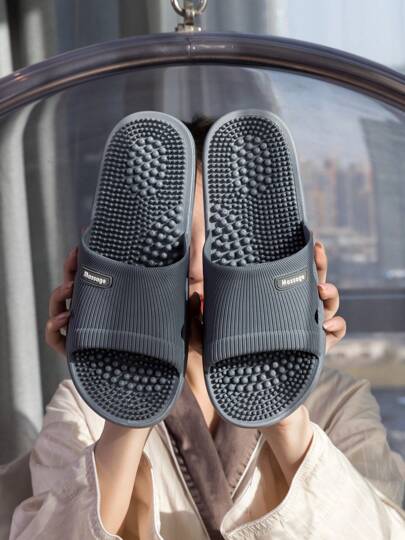 Men's Massage Slide Sandals, Summer Shower Anti-Slip Shoes, Women's House Slippers With High And Low Pressure Raised Sole, Comfortable PVC Material