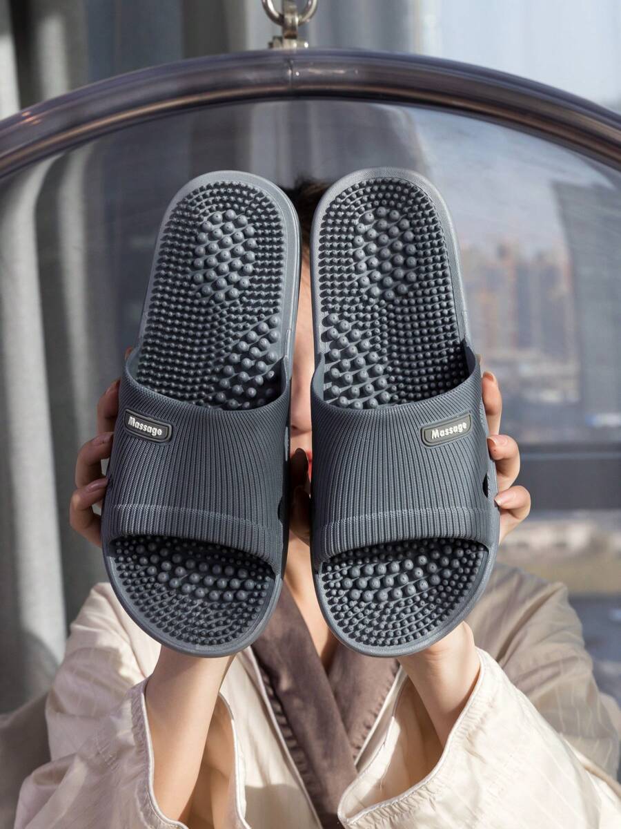 Men's Massage Slide Sandals, Summer Shower Anti-Slip Shoes, Women's House Slippers With High And Low Pressure Raised Sole, Comfortable PVC Material