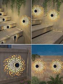 POSE UP 1/2pcs Solar Mandala Wall Light, Outdoor Waterproof LED Fence Light, Metal Floral Pattern Design, Solar Decorative Wall Lamp, Suitable For Yard, Porch, Front Door, Patio, Fence, Garden And Landscape Decoration - Warm Light - View 7