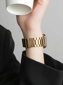 1 Stück Klassisches einfaches Damen Uhrenarmband, Goldenes Metallarmband kompatibel mit Apple Watch Bändern Series 11, 10, 9, 8, SE, Ultra, 7, 6, 5, 4, 3, 2, 1, Edelstahl Uhrenarmbandgurt kompatibel mit Apple Watchbändern 44mm, 38mm, 40mm, 41mm, 42mm, 45mm, 46mm, 49mm, Zubehör mit Werkzeug, modisches Smart Watch Armband