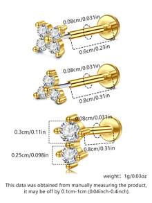 Threadless Flat Back Earring Stud Hypoallergenic Stainless Steel Push Pin Flower Cartilage Earring Helix Tragus Conch Nose Piercing Jewelry For Women - Multicolor - View 2