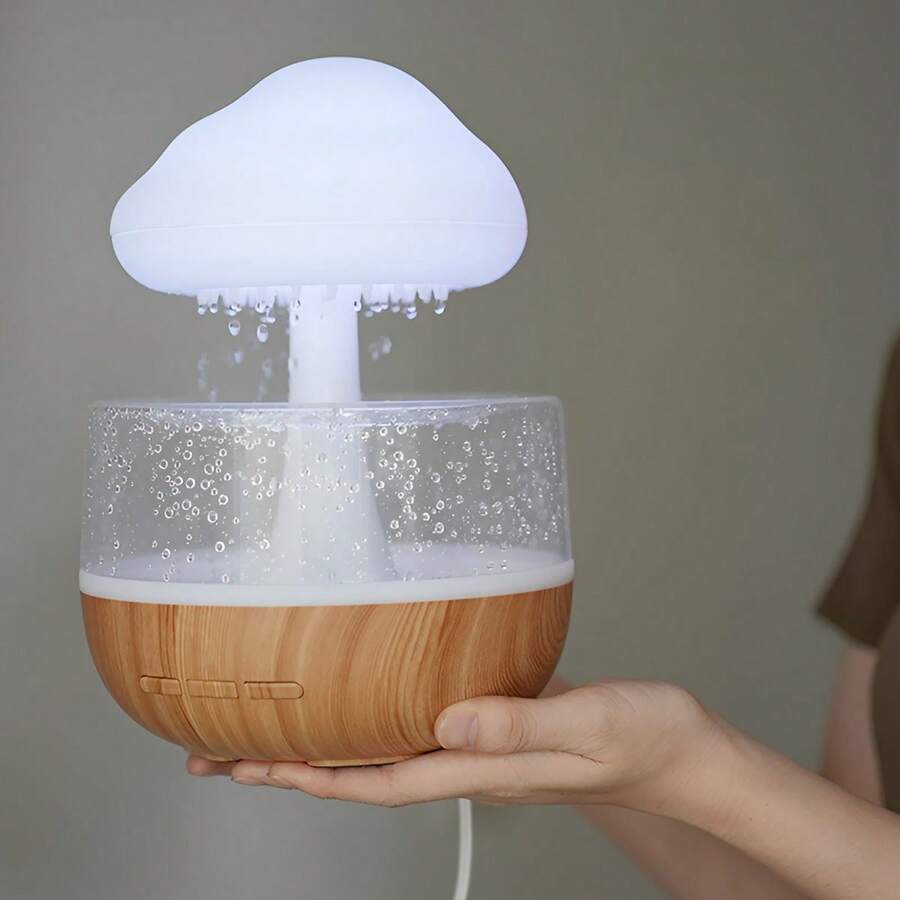 Mushroom Cloud Rain Lamp Humidifier - 7 Colors LED Changing Sleep Atmosphere Lamp Water Drip Rain Sounds Mushroom Waterfall Lamp For Sleeping Bedroom Office - Relaxing Calming & Air Purifying (Not Included Batteries) - Multicolor - View 1