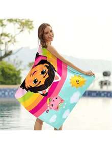 1 件可爱卡通沙滩巾，速干超细纤维沙滩垫，超强吸水，适合旅行、游泳、潜水、沙滩必需品、沙滩配件、泳池浮板 - 彩色 - 查看 3