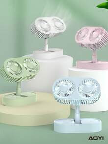 AOYI 1 件 USB 可充电迷你桌面双风扇，带可扩展和 3 档可调功能，附带充电线 - 彩色 - 查看 2