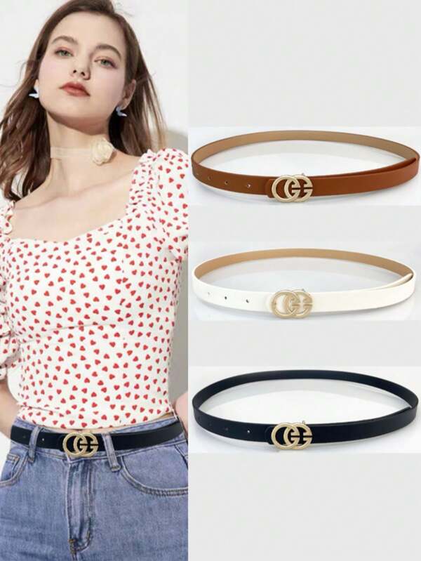 1 stuk klassieke damesriem met dubbele G-lettergesp, modieuze, veelzijdige decoratieve riem voor jeans