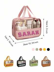 1pc Personalized Letter Embroidered Transparent Cosmetic Bag/Toiletry Bag, Essential For Summer Vacation/Back To School/Travel, Multi-Color Options, Ideal Gift For Women, Friends, Family, Christmas - Multicolor - View 7