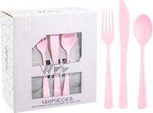 160 Piece Pink Plastic Silverware - Heavy Duty Pink Silverware Includes 80 Forks, 40 Spoons, 40 Knives, Plastic Utensils Perfect For Wedding, Party,9001082 - 玫紅色 - 查看 1