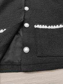 YooLy Autumn-Coloured Contrasting Elegant Front Breast-Trimmed Pan-Brimmed Pocket Tops And Skirts Set Of Two