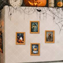 1/8/16/24pcs Vintage Ghost Fridge Magnet Wooden Gold Picture Frame Mini Magnetic Refrigerator Decoration For Home Cabinet Halloween Party Gift