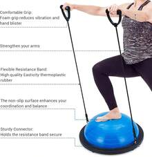 23in Balance Ball, 1600 Lbs Half Exercise Ball With Nonslip Base, Inflatable Half Ball Balance Trainer, Stability Half Yoga Ball Strength Training Equipment With 2 Bands, Pump, Extra Ball Included