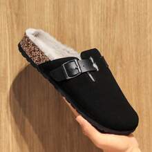 Plus Size Men's Comfortable Winter Slippers - Plush Lining, Thick Sole, Non-Slip Bottom, Fashionable Solid Color, Slip-On, Women's Flat Shoes Suitable For Indoor And Outdoor Wear, Versatile - Black - View 3