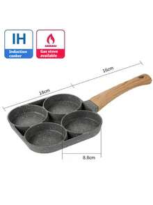 1 件 4 孔不粘煎锅，平底鸡蛋、饺子、早餐汉堡煎锅，适用于带花岗岩涂层的电磁炉，耐热和烹饪手柄，多功能早餐煎锅，适用于燃气和电磁炉