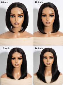 QVR QUEEN VIRGIN REMY QVR 100% 真人发 4x4 蕾丝闭合鲍勃假发 雷米真人发蕾丝前假发 8 至 10 英寸 180% 密度天然黑色无胶假发 易于佩戴和护理