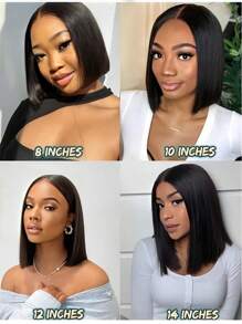 QVR QUEEN VIRGIN REMY QVR 100% 真人发 4x4 蕾丝闭合鲍勃假发 雷米真人发蕾丝前假发 8 至 10 英寸 180% 密度天然黑色无胶假发 易于佩戴和护理