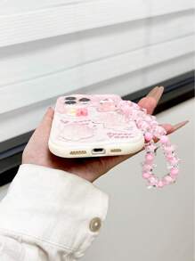 Cartoon Starfish & Shell Decor Pink Painted Wavy Edge Print Protective Case With Chain, Suitable For IPhone 16/16 Pro Max, IPhone 15, IPhone 14, IPhone XR/7/8, IPhone 15 Pro Max, IPhone 13, IPhone 14, IPhone 11, Soft Case, P12, XS, Redmi