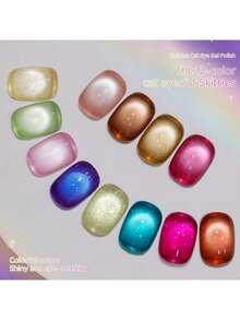 XEIJAYI XEJAYI 1pc 15ml Rainbow Candy Cat Eye Gel Nail Polish,UV LED Soaking Nail Gel, Semi-Permanent, DIY Salon Quality Nail Art Gel For Spring And Summer - 粉色 - 查看 6