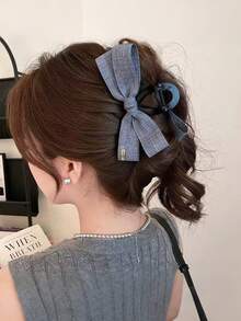 1个女士韩版时尚牛仔蝴蝶结发夹，13厘米，高端发爪发饰，适合日常使用、送礼、旅行、送给女性的礼物、美发用品、圣诞礼物 - 彩色 - 查看 7