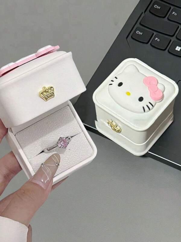 Sanrio 1 pieza Caja de anillo de joyería con diseño de Kitty 2025 Hello - Caja de joyería de terciopelo para propuesta de confesión, regalo para novia, favorito de la mujer