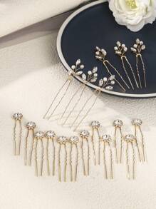 18 件套新娘银色水钻婚礼发夹，适合新娘伴娘女士婚礼发饰