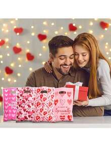 100 piezas Bolsa de regalo del Día de San Valentín de plástico impermeable con patrón de corazones rojos y rosas, adecuada para regalos pequeños, dulces, fiestas, bodas y decoraciones de cumpleaños (estilo aleatorio)