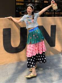 Vintage Polka Dot Tiered Maxi Skirt - Boho Chic Layered Long Skirt For Women, Retro & Playful - Color - View 6