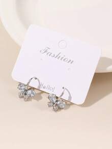 1對時尚蝴蝶鑲嵌鑽石耳環，多用途日常耳釘 - 金色 - 查看 9