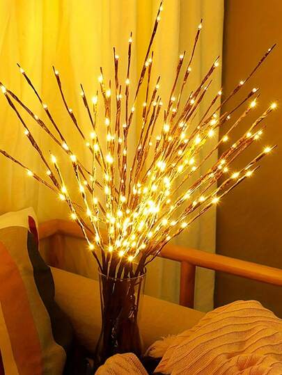 1pc 20LED Brown Artificial Tree Branch Decoration Light, Battery Powered Realistic Twig Fairy String Lights, Indoor Decor Bedroom Lamp, Holiday Party Tabletop Tree Branch Lights, Outdoor Wedding Decoration Realistic Twig Lights