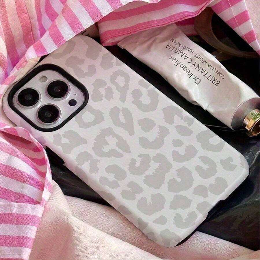 Funda para teléfono (1 unidad) con estampado único de leopardo y flores en 360°. Diseño 2 en 1 bonito y minimalista. Resistente a caídas y golpes. Cobertura total. Compatible con phone 16 Pro/16 Pro Plus/16/15/14/13/12/11. ¡Ideal para las fiestas! - Blanco - Ver 1