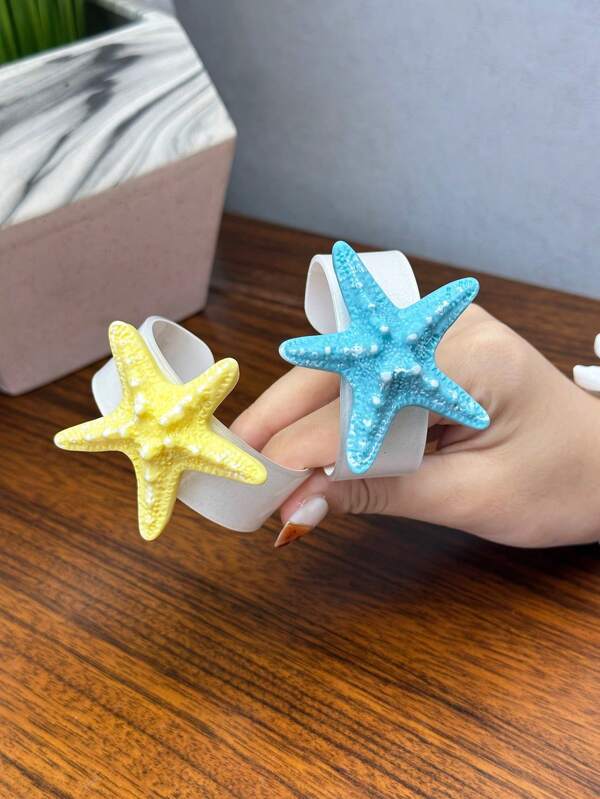 1 Peça Bracelete Aberto de Acrílico, Design Personalizado Único com Padrão de Estrela do Mar, Cor Macaron, Adequado para Uso Casual, Festa e Presente para Mulheres