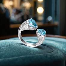 Dissoo 1 件独家设计 2025 新款几何海蓝宝石合成立方氧化锆 925 纯银女士珠宝戒指，表面镀铂金，适合送礼、订婚、日常佩戴、婚礼、派对、海滩、节日、节庆、返校 - 淺藍色 - 查看 1