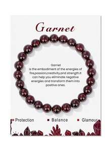 1 件天然水晶手链，男女适用 - 8 毫米半宝石串珠手链，愈合弹力圆珠手链，男女通用珠宝礼物