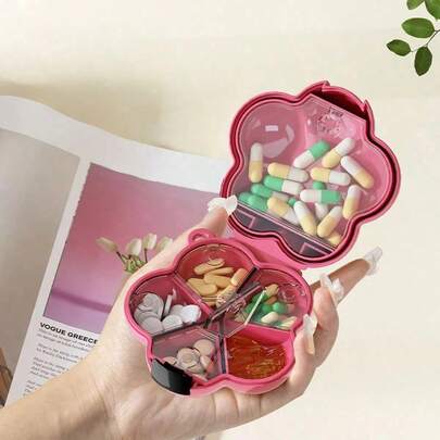 1 件便携式多巴胺式药丸收纳盒 - 透明分层旅行盒，用于存放药丸、迷你化妆品和珠宝 - 花卉设计、可拆卸隔层、挂带