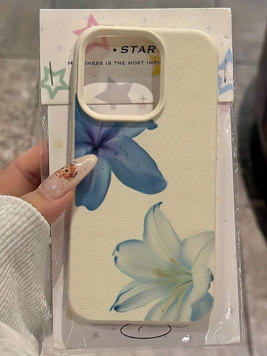 花朵图案 1 件装 蓝白花卉图案 高品质 TPU 全包防震手机壳 兼容苹果 16、15、14、13、12、11 Pro Max 防水防摔防刮花,国际版,非国内版 - 彩色 - 查看 1