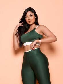Premium Suplex Fitness Set With Pants And Non-Transparent Cup Top, Fitness Gym Clothing Kit, High Compression Leggings - 綠色 - 查看 7