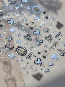 1 张朋克风格 3D 浮雕美甲贴纸 - 天体和心形设计，带有星星、月亮、心形 - 自粘聚氨酯贴花，适合 DIY 美甲， - 銀色 - 查看 8