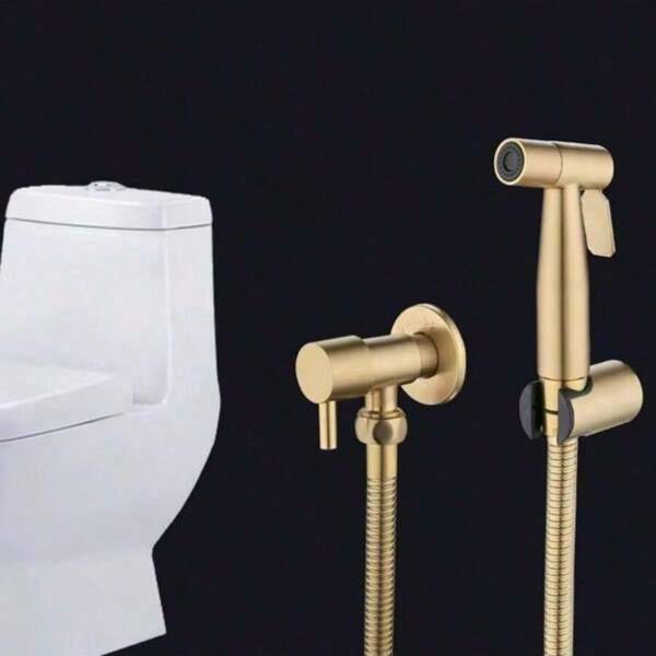 Brushed Gold 304 Stainless Steel Cold Spray Gun, Bathroom Cleaning Hand-Held Bidet Sprayer Set, Toilet Bidet Sprayer Set, Self-Cleaning Anus Bidet Sprayer