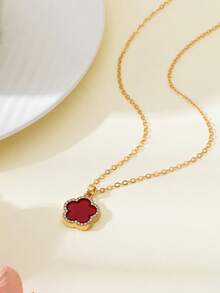 1 件水钻装饰红三叶草吊坠项链，适合女士的甜蜜派对/约会之夜礼物 - 紅色 - 查看 4