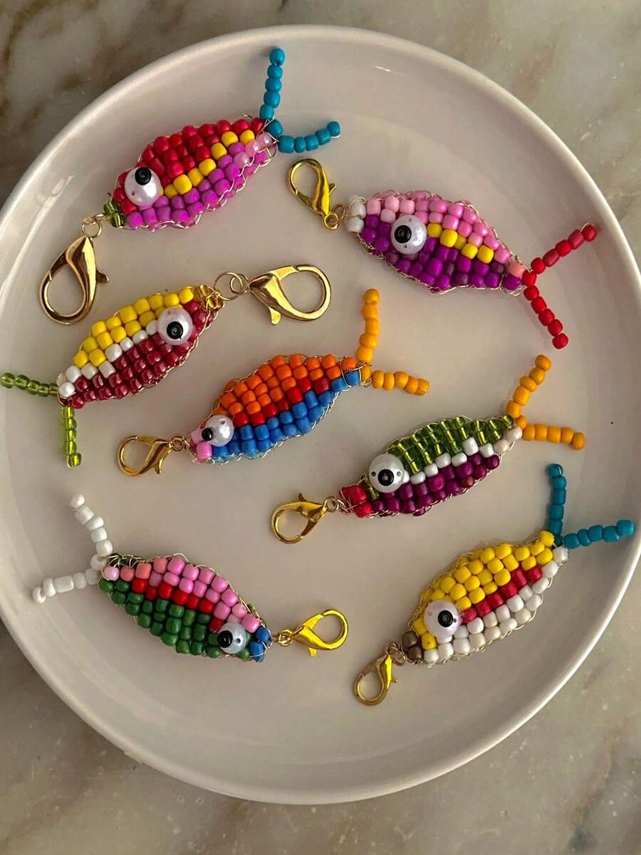 1PC Colorful Lucky Fish Bag Accessory Exquisite Handmade Beaded Embroidery Diy Koi Fish Keychain Unique Niche Necklace Pendant Gift - Multicolor - View 1