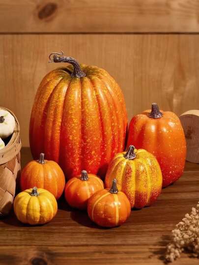 1set Artificial Pumpkins, Faux Harvest Pumpkins,4 Sizes, Halloween Thanksgiving Decorations Indoor For Home For Autumn Season Halloween ,Tabletop Decorations,Fall Decorations For Home Kitchen Table Indoor Outdoor Table Centerpiece Mantle Kitchen Wedding