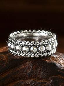 1 件波西米亚风格复古银串珠母子戒指，适合日常佩戴 - 復古銀色 - 查看 1