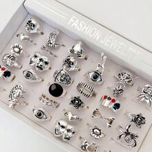20pcs/Set Vintage Punk Skull & Snake Ring Set, Unisex Gothic Animal Spider Party Jewelry - 20 Mixed Silver Ring Sets - View 8
