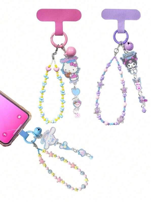 Sanrio 1Pc Sanrio Kawaii Hello Kitty Cinnamoroll My Melody Kuromi Mobile Phone Pendant Anime Cartoon Keychain Decorative Mobile Phone Case Accessories Gif