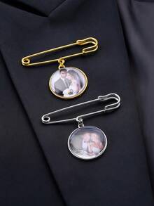 1/2Pcs Personalized Custom Lace Bow Pendant Brooch, Designed With Various Specifications Of 1/2/3 Photo Pendants, All Metal Material Texture, Fashionable And Unique, Personalized And Beautiful, Retro Elegant - Multicolor - View 9