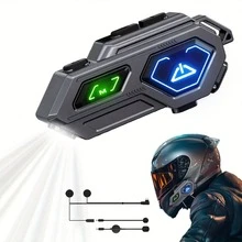 Easypie Selection 蓝牙 5.4 摩托车头盔对讲机 - 双骑手聊天、AI 语音控制、音乐共享、Type-C 快速充电、自动应答、LED 灯 - 均碼 - 查看 3