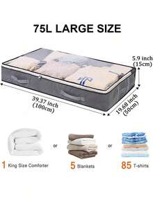 1/3 Under Bed Storage Boxes, Foldable Wardrobe Organizer And Under Bed Storage Bags, Under Bed Storage Bags, Blankets, Towels, Clothes, Blankets, Sweaters, Clothing Organizer Boxes - Black - View 12