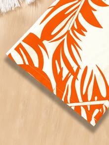 女童夏季两件套，荷叶边袖上衣和印花喇叭裤，时尚假日风 - 橘色 - 查看 7