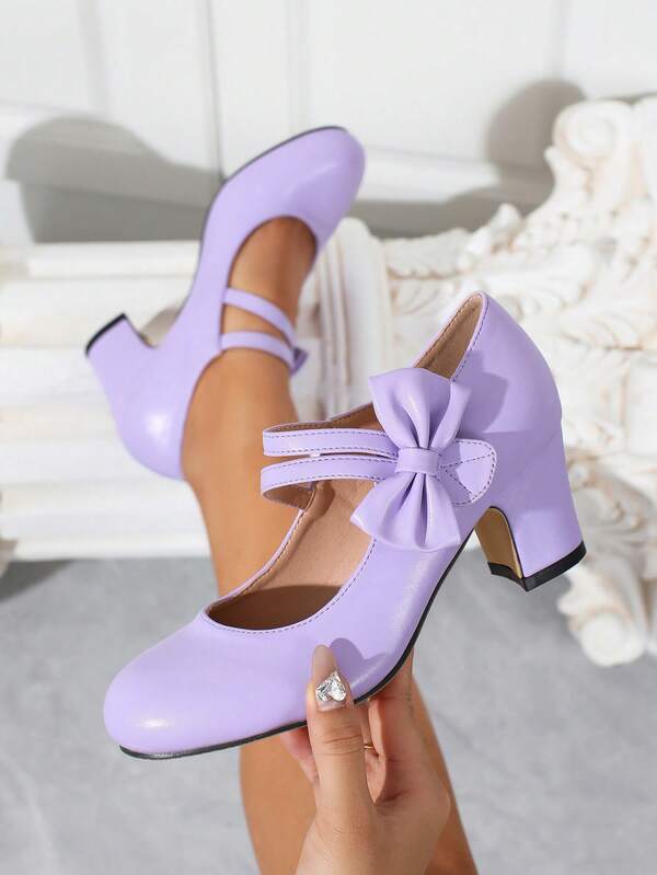 Autumn/Winter Elegant Mary Jane Pumps, Wedding/Formal Occasions Block Heel Strap Leather Shoes, Comfort Professional Dress Shoes, Purple Leather Outdoor Work Shoes (Run Large Half Size, Narrow Foot Recommend Order 1 Size Down Or Check Foot Length/Width)