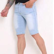 Kit 3 Men's Bermuda Jeans Light Medium Dark Medium Dark Light Premium Various Washes With Elastane - Rửa trung bình - Xem 3